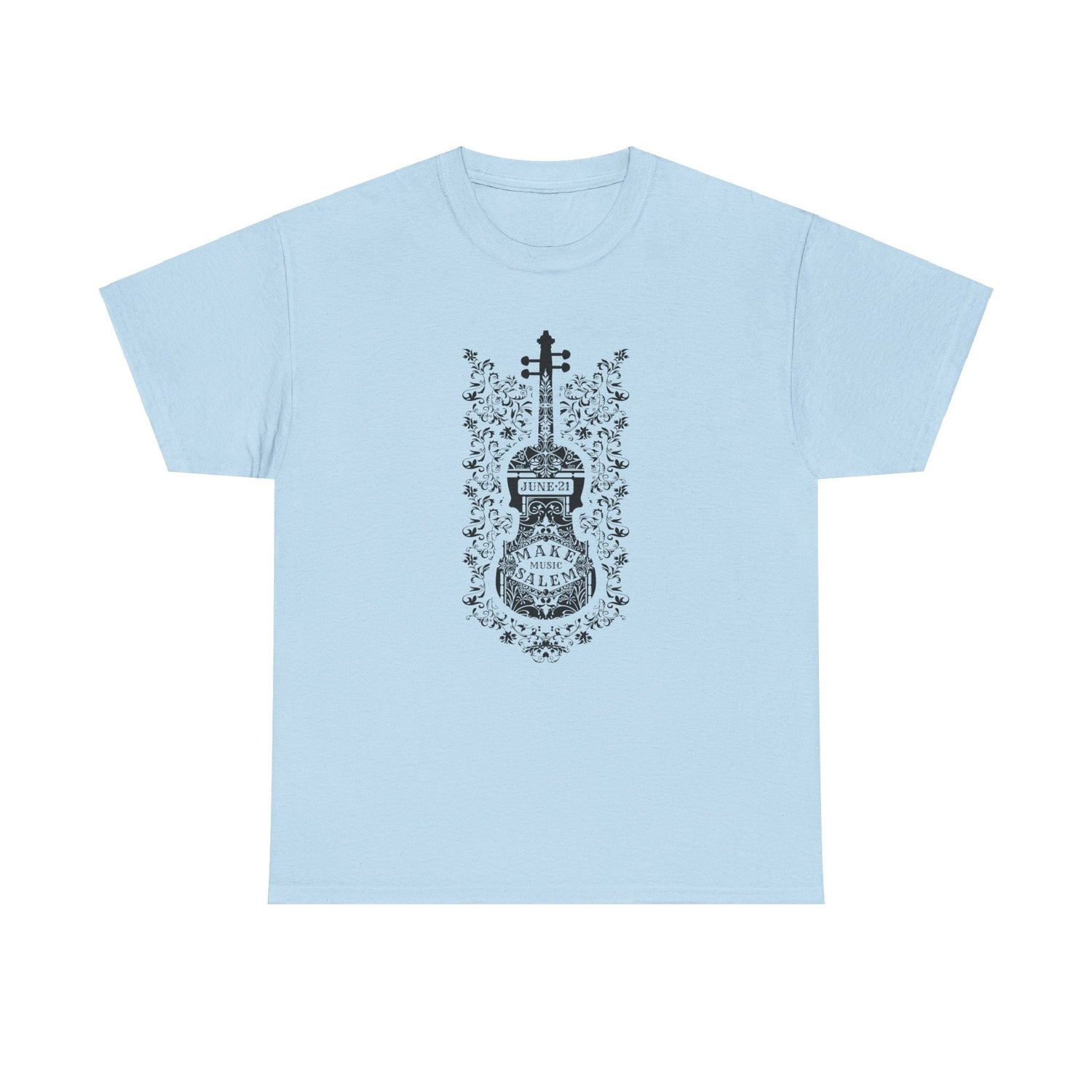 Make Music Day Salem Floral Violin Black Logo T-Shirt T-Shirt Printify - RiverCity Rockstar Academy Music Store, Salem Keizer Oregon