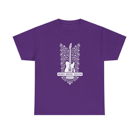 Make Music Day Salem Floral Guitar White Logo T-Shirt T-Shirt Printify - RiverCity Rockstar Academy Music Store, Salem Keizer Oregon