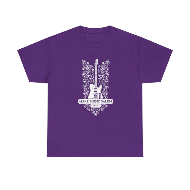 Make Music Day Salem Floral Guitar White Logo T-Shirt T-Shirt Printify - RiverCity Rockstar Academy Music Store, Salem Keizer Oregon