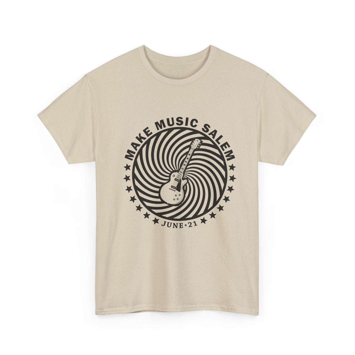 Make Music Salem Spiral Guitar T-Shirt T-Shirt Printify - RiverCity Rockstar Academy Music Store, Salem Keizer Oregon
