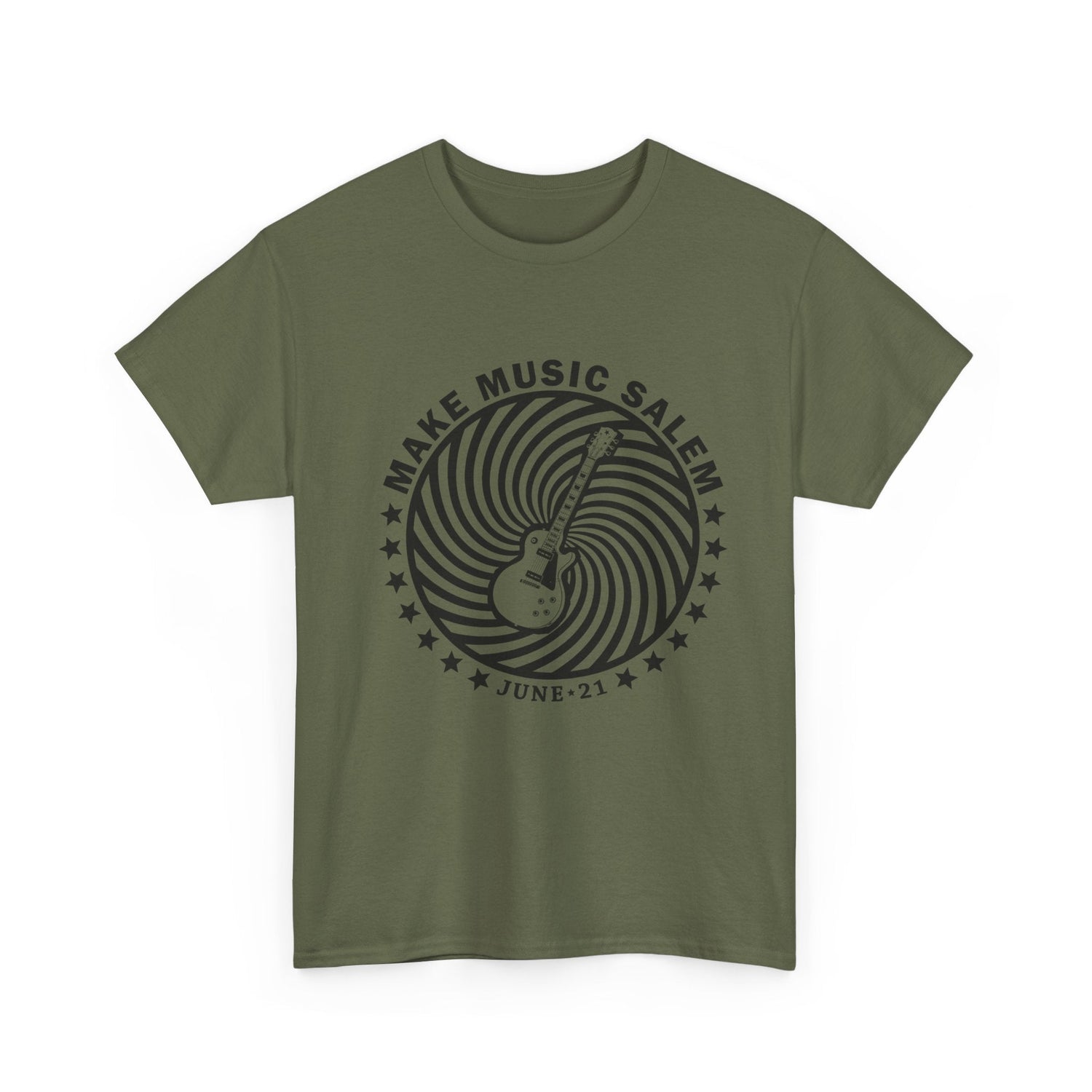 Make Music Salem Spiral Guitar T-Shirt T-Shirt Printify - RiverCity Rockstar Academy Music Store, Salem Keizer Oregon