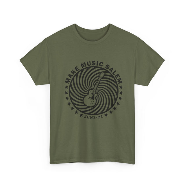 Make Music Salem Spiral Guitar T-Shirt T-Shirt Printify - RiverCity Rockstar Academy Music Store, Salem Keizer Oregon
