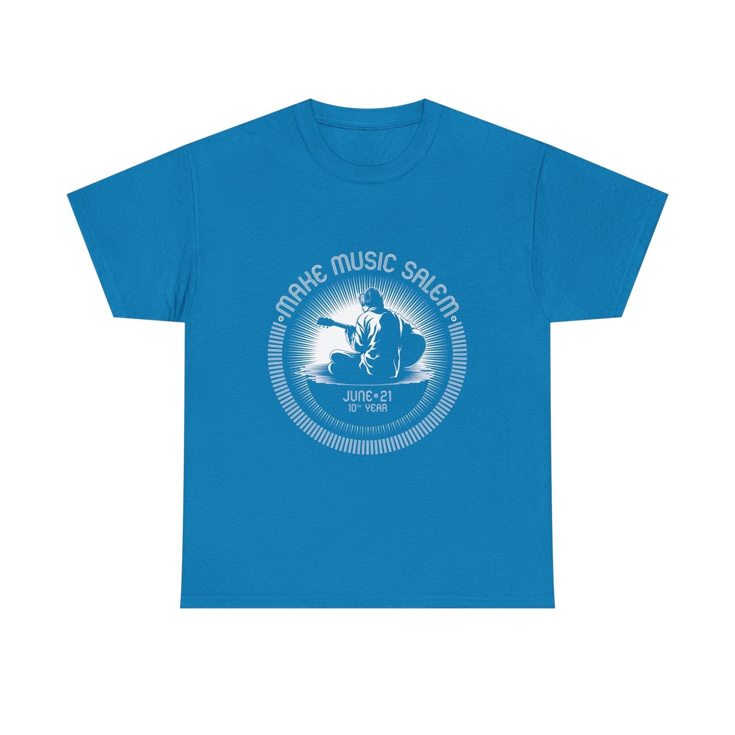 Make Music Day Salem Guitar Guy White Logo T-Shirt T-Shirt Printify - RiverCity Rockstar Academy Music Store, Salem Keizer Oregon
