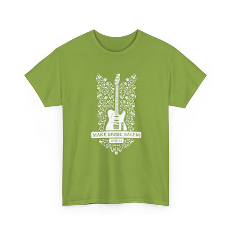 Make Music Day Salem Floral Guitar White Logo T-Shirt T-Shirt Printify - RiverCity Rockstar Academy Music Store, Salem Keizer Oregon