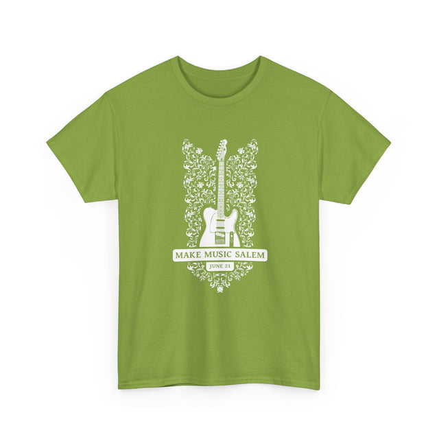 Make Music Day Salem Floral Guitar White Logo T-Shirt T-Shirt Printify - RiverCity Rockstar Academy Music Store, Salem Keizer Oregon