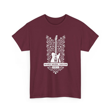 Make Music Day Salem Floral Guitar White Logo T-Shirt T-Shirt Printify - RiverCity Rockstar Academy Music Store, Salem Keizer Oregon