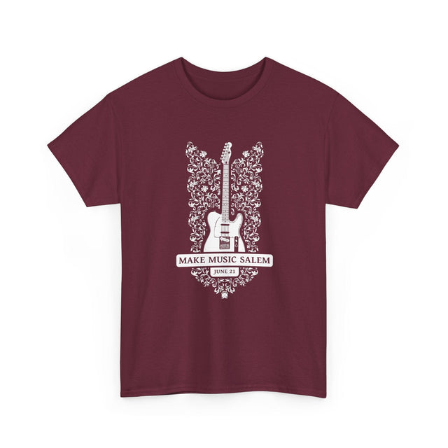 Make Music Day Salem Floral Guitar White Logo T-Shirt T-Shirt Printify - RiverCity Rockstar Academy Music Store, Salem Keizer Oregon