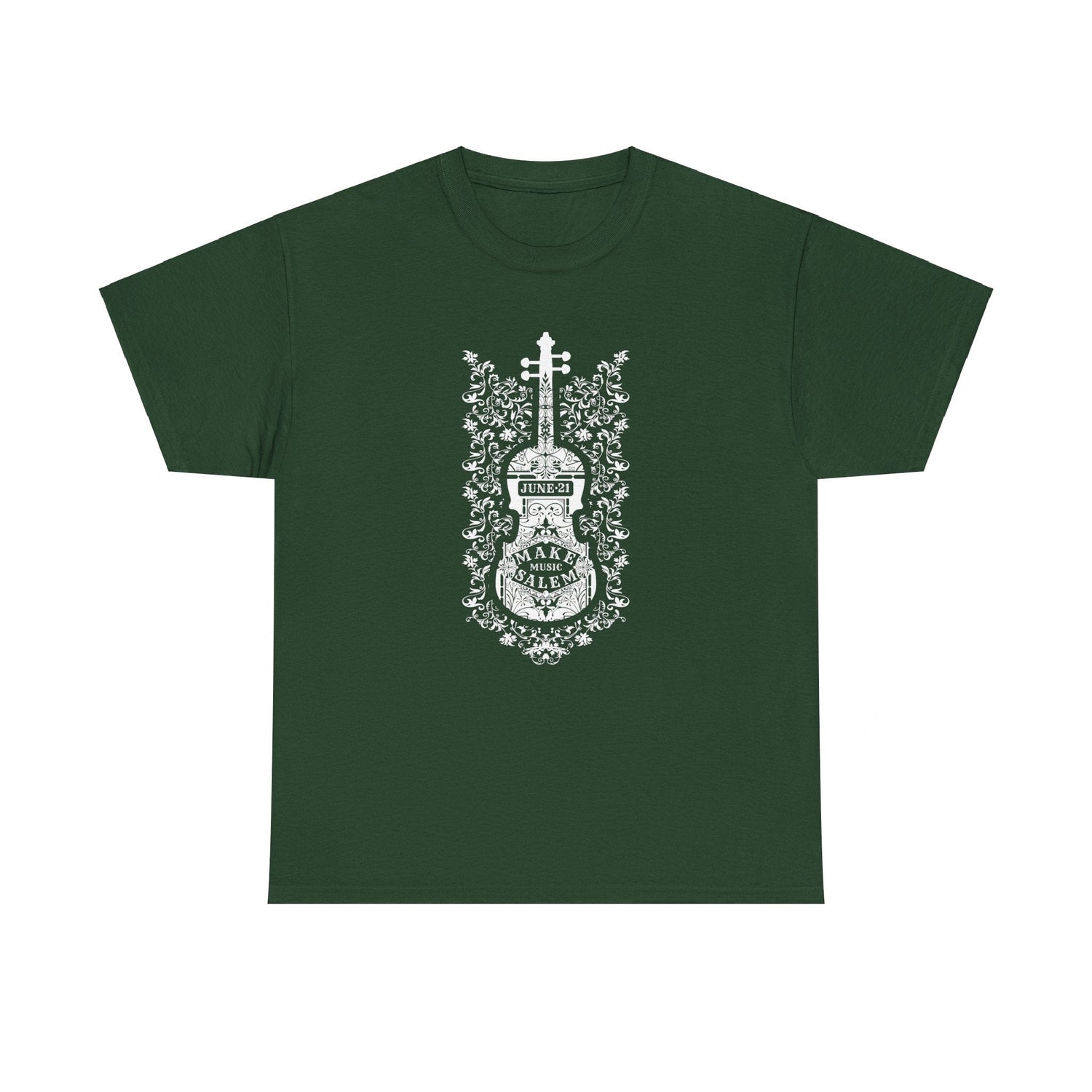 Make Music Day Salem Floral Violin White Logo T-Shirt T-Shirt Printify - RiverCity Rockstar Academy Music Store, Salem Keizer Oregon