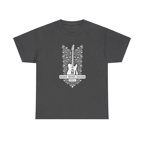 Make Music Day Salem Floral Guitar White Logo T-Shirt T-Shirt Printify - RiverCity Rockstar Academy Music Store, Salem Keizer Oregon