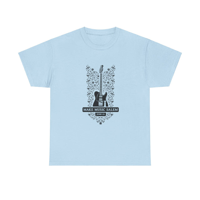 Make Music Day Salem Floral Guitar Black Logo T-Shirt T-Shirt Printify - RiverCity Rockstar Academy Music Store, Salem Keizer Oregon