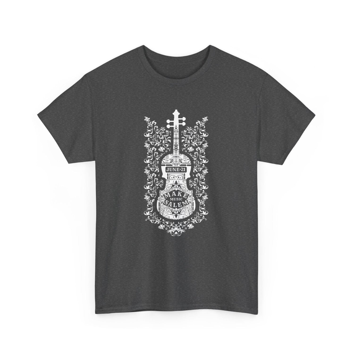 Make Music Day Salem Floral Violin White Logo T-Shirt T-Shirt Printify - RiverCity Rockstar Academy Music Store, Salem Keizer Oregon