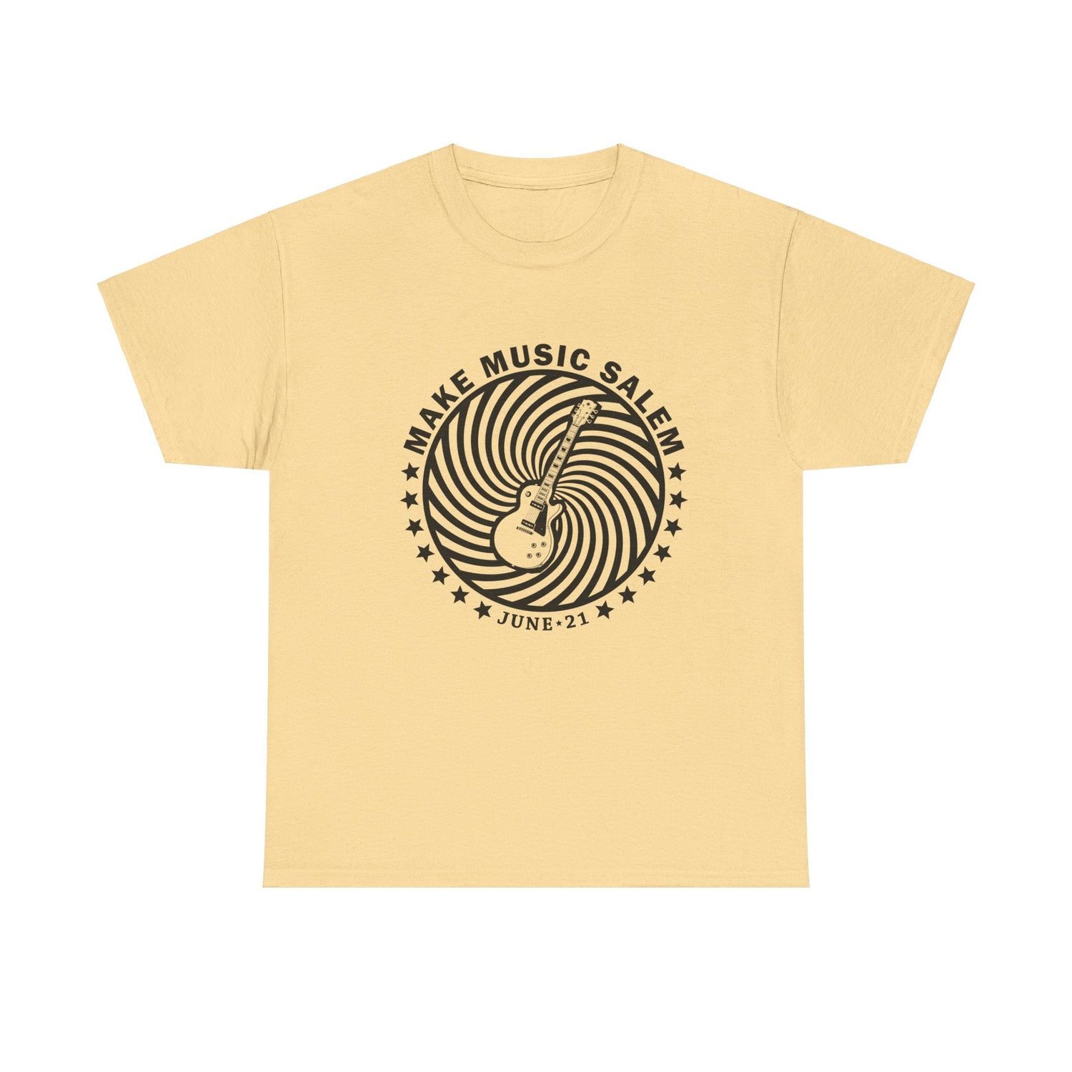 Make Music Salem Spiral Guitar T-Shirt T-Shirt Printify - RiverCity Rockstar Academy Music Store, Salem Keizer Oregon