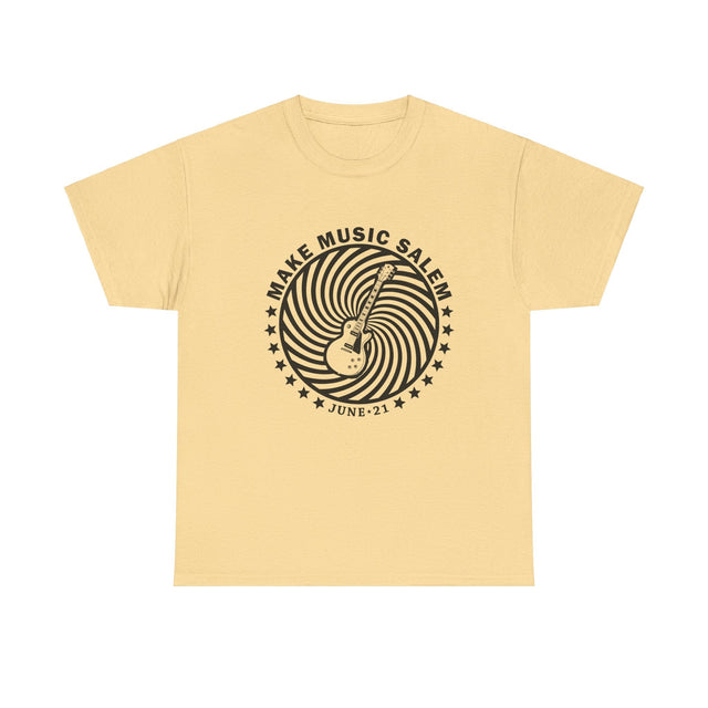 Make Music Salem Spiral Guitar T-Shirt T-Shirt Printify - RiverCity Rockstar Academy Music Store, Salem Keizer Oregon