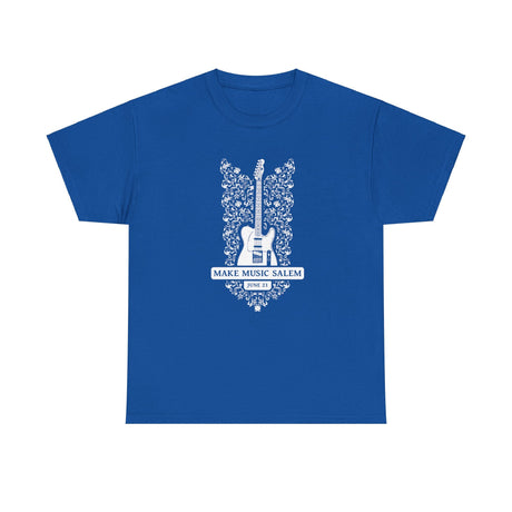 Make Music Day Salem Floral Guitar White Logo T-Shirt T-Shirt Printify - RiverCity Rockstar Academy Music Store, Salem Keizer Oregon