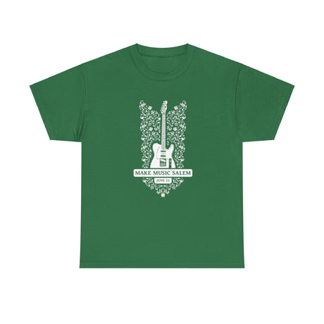 Make Music Day Salem Floral Guitar White Logo T-Shirt T-Shirt Printify - RiverCity Rockstar Academy Music Store, Salem Keizer Oregon
