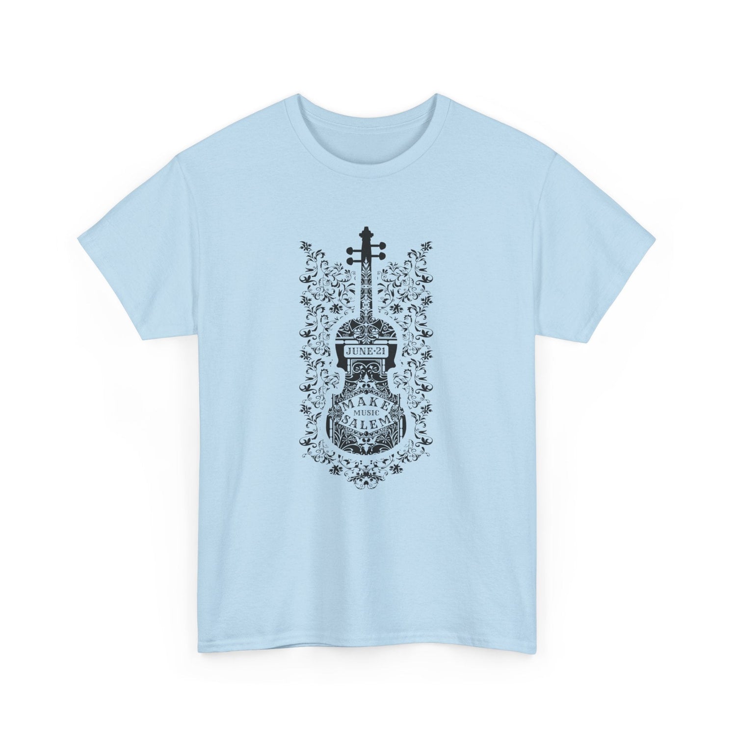 Make Music Day Salem Floral Violin Black Logo T-Shirt T-Shirt Printify - RiverCity Rockstar Academy Music Store, Salem Keizer Oregon