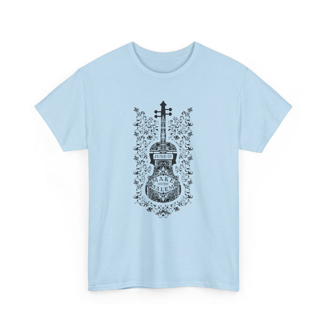 Make Music Day Salem Floral Violin Black Logo T-Shirt T-Shirt Printify - RiverCity Rockstar Academy Music Store, Salem Keizer Oregon