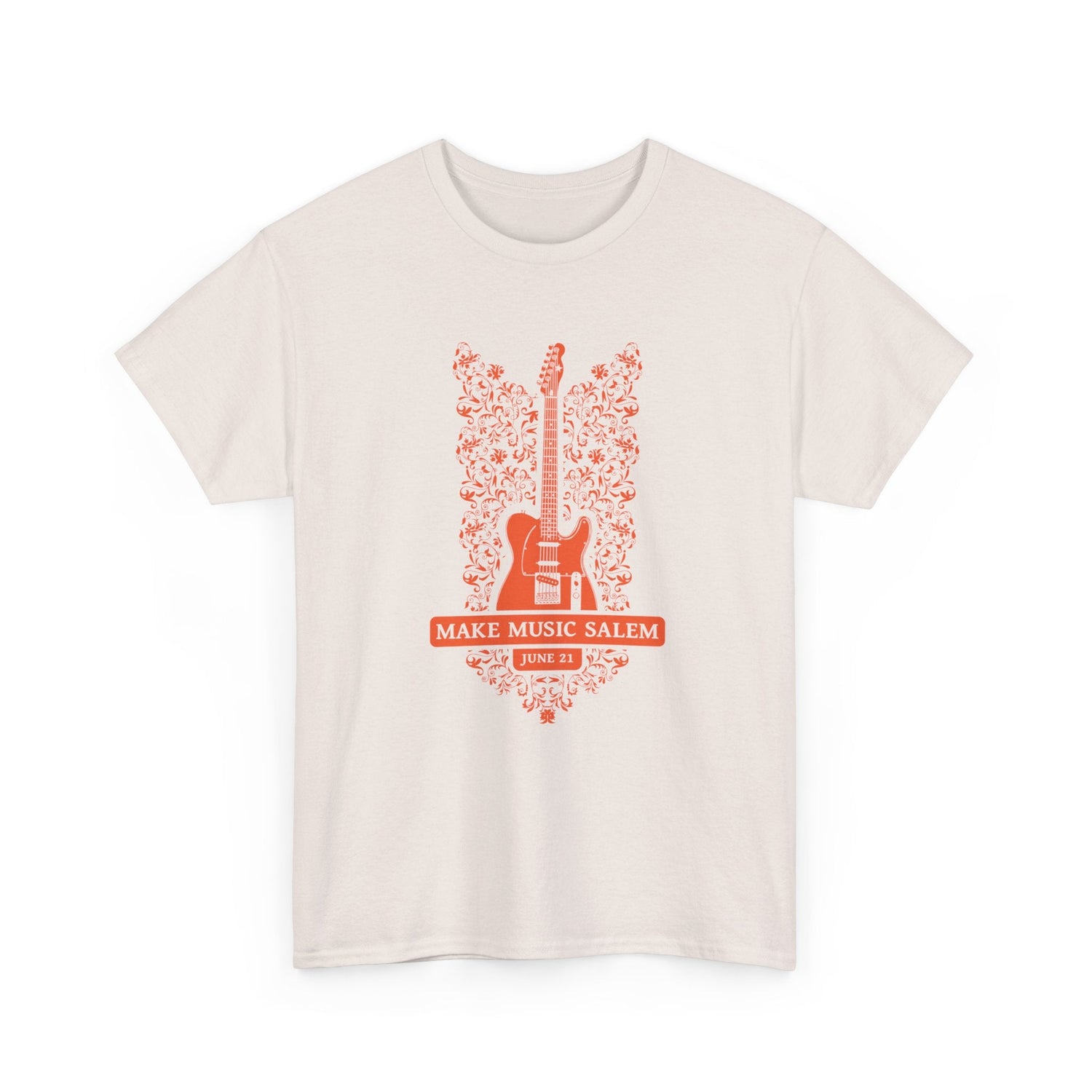 Make Music Salem Floral Guitar T-Shirt T-Shirt Printify - RiverCity Rockstar Academy Music Store, Salem Keizer Oregon