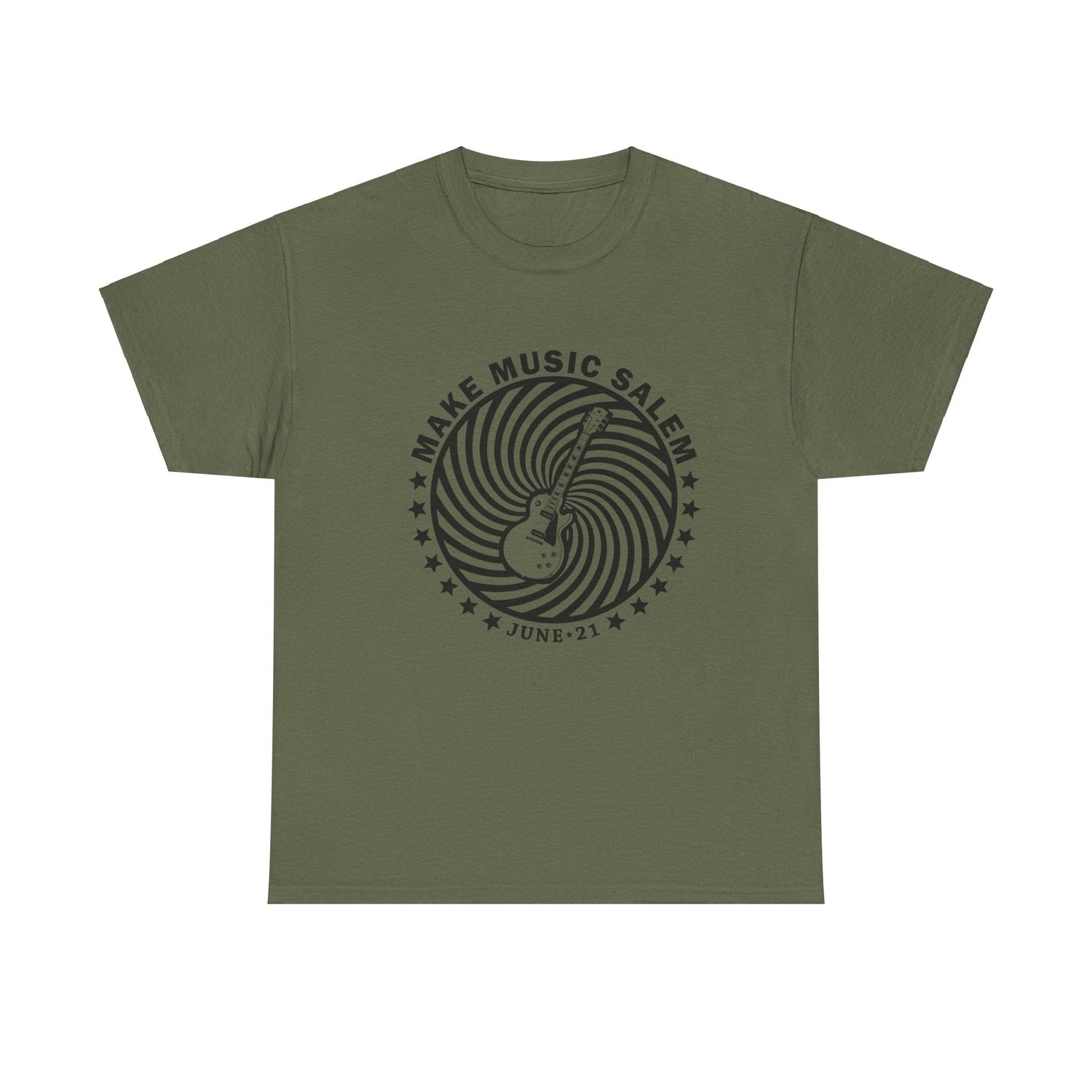 Make Music Salem Spiral Guitar T-Shirt T-Shirt Printify - RiverCity Rockstar Academy Music Store, Salem Keizer Oregon