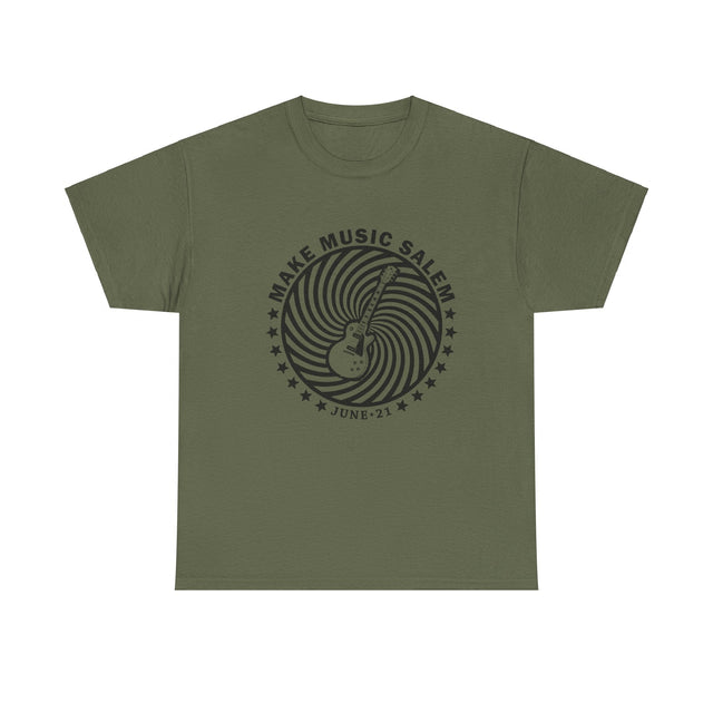 Make Music Salem Spiral Guitar T-Shirt T-Shirt Printify - RiverCity Rockstar Academy Music Store, Salem Keizer Oregon