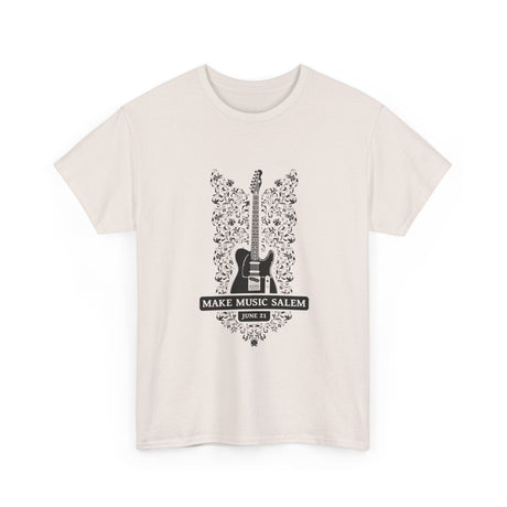 Make Music Day Salem Floral Guitar Black Logo T-Shirt T-Shirt Printify - RiverCity Rockstar Academy Music Store, Salem Keizer Oregon