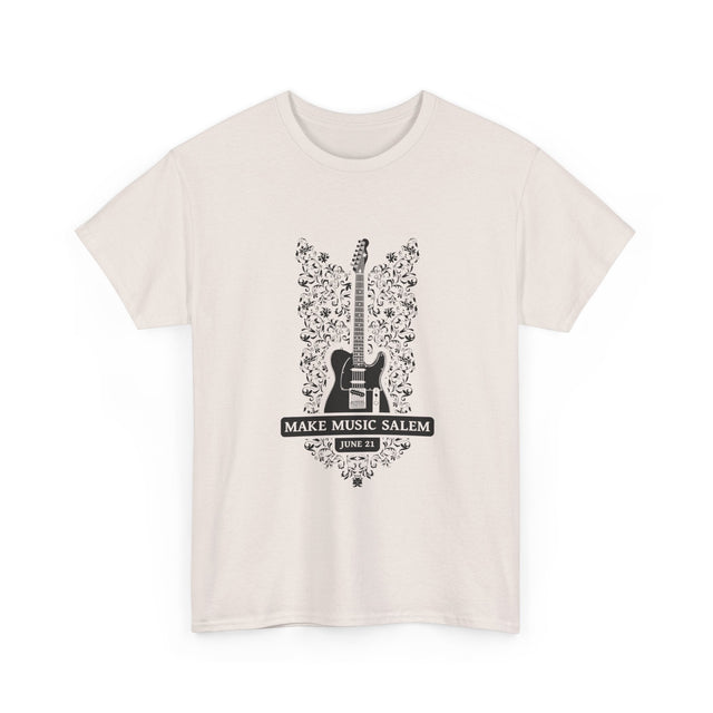 Make Music Day Salem Floral Guitar Black Logo T-Shirt T-Shirt Printify - RiverCity Rockstar Academy Music Store, Salem Keizer Oregon