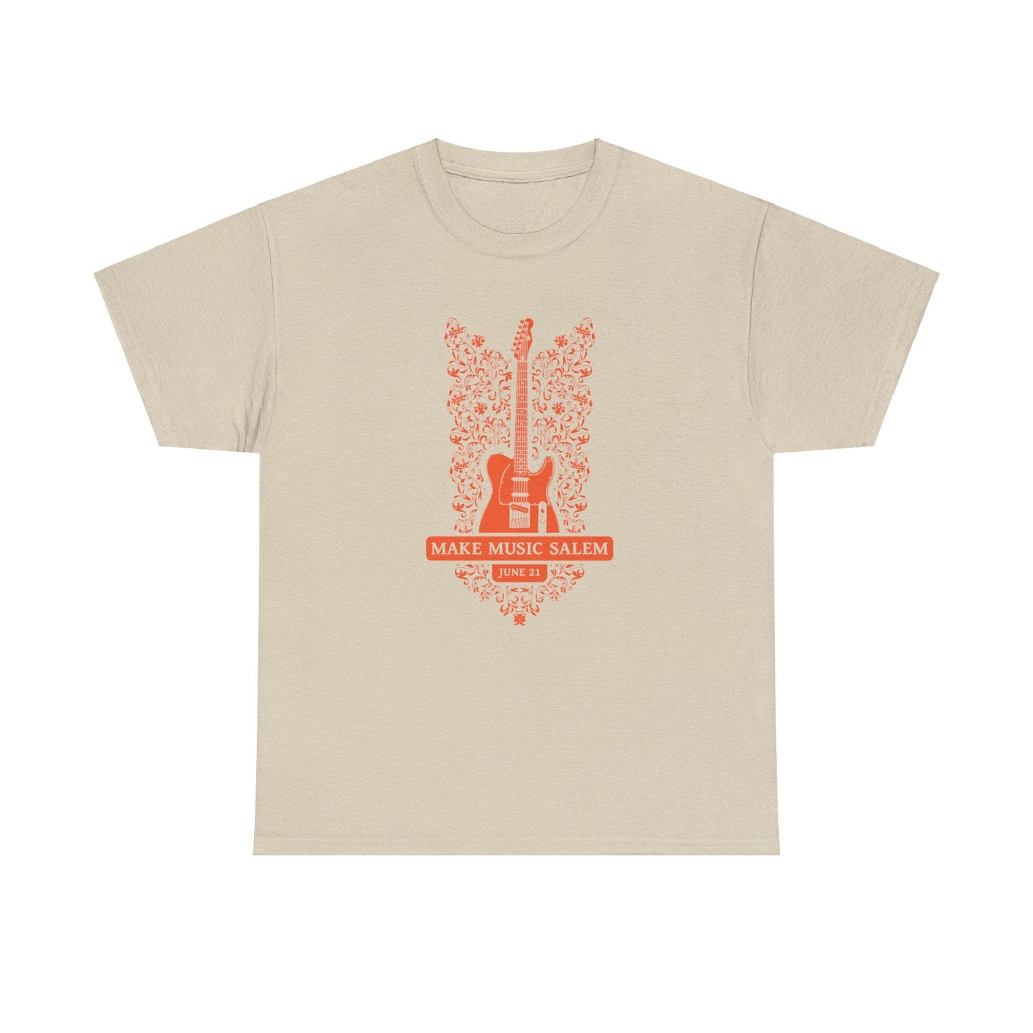 Make Music Salem Floral Guitar T-Shirt T-Shirt Printify - RiverCity Rockstar Academy Music Store, Salem Keizer Oregon