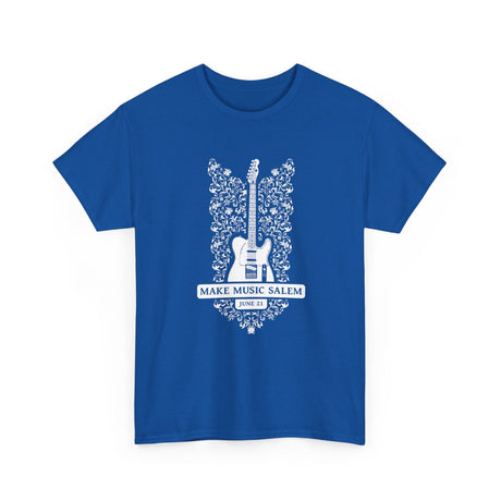 Make Music Day Salem Floral Guitar White Logo T-Shirt T-Shirt Printify - RiverCity Rockstar Academy Music Store, Salem Keizer Oregon