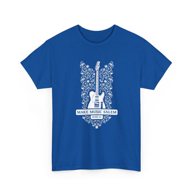 Make Music Day Salem Floral Guitar White Logo T-Shirt T-Shirt Printify - RiverCity Rockstar Academy Music Store, Salem Keizer Oregon