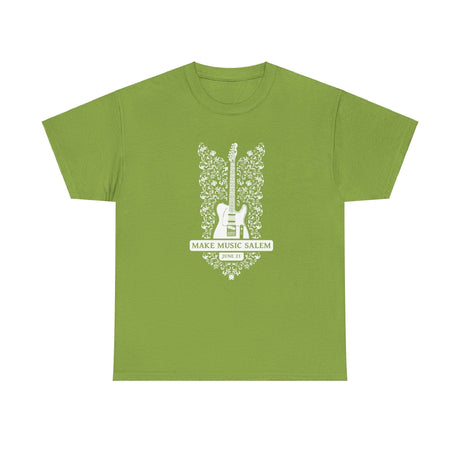 Make Music Day Salem Floral Guitar White Logo T-Shirt T-Shirt Printify - RiverCity Rockstar Academy Music Store, Salem Keizer Oregon