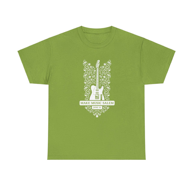 Make Music Day Salem Floral Guitar White Logo T-Shirt T-Shirt Printify - RiverCity Rockstar Academy Music Store, Salem Keizer Oregon
