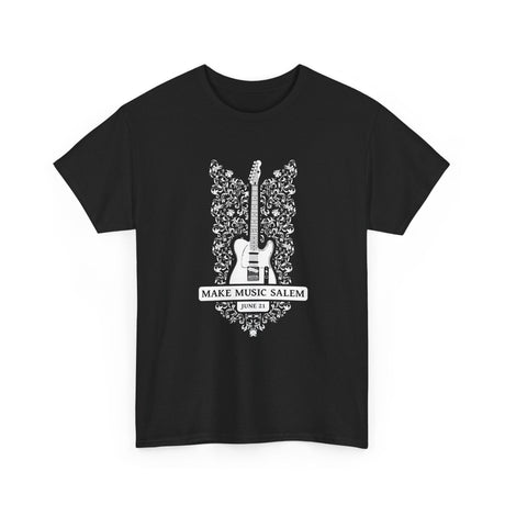 Make Music Day Salem Floral Guitar White Logo T-Shirt T-Shirt Printify - RiverCity Rockstar Academy Music Store, Salem Keizer Oregon