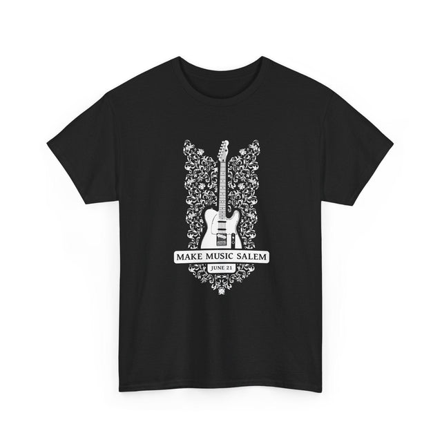 Make Music Day Salem Floral Guitar White Logo T-Shirt T-Shirt Printify - RiverCity Rockstar Academy Music Store, Salem Keizer Oregon