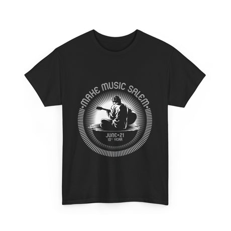 Make Music Day Salem Guitar Guy White Logo T-Shirt T-Shirt Printify - RiverCity Rockstar Academy Music Store, Salem Keizer Oregon
