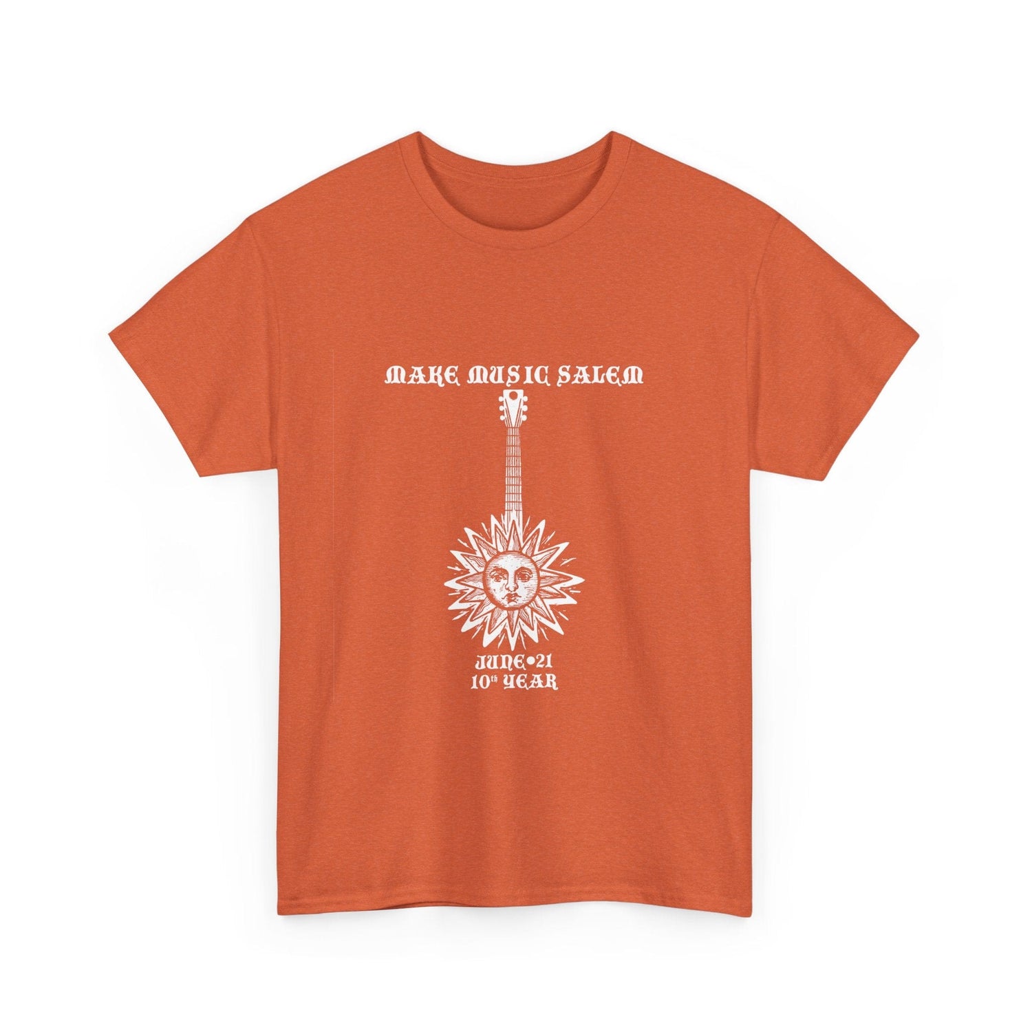 Make Music Day Salem Sun Guitar White Logo T-Shirt T-Shirt Printify - RiverCity Rockstar Academy Music Store, Salem Keizer Oregon