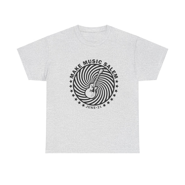 Make Music Salem Spiral Guitar T-Shirt T-Shirt Printify - RiverCity Rockstar Academy Music Store, Salem Keizer Oregon