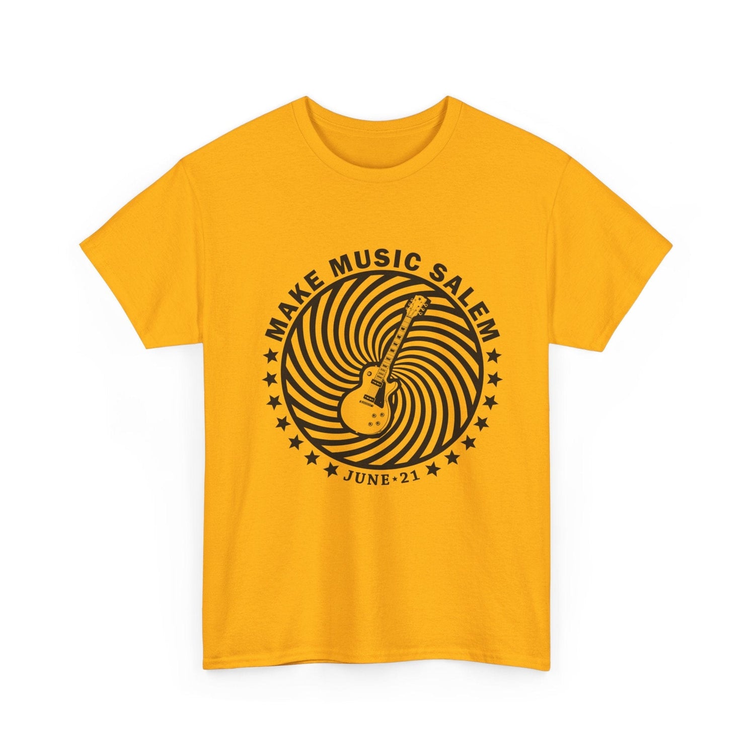 Make Music Salem Spiral Guitar T-Shirt T-Shirt Printify - RiverCity Rockstar Academy Music Store, Salem Keizer Oregon