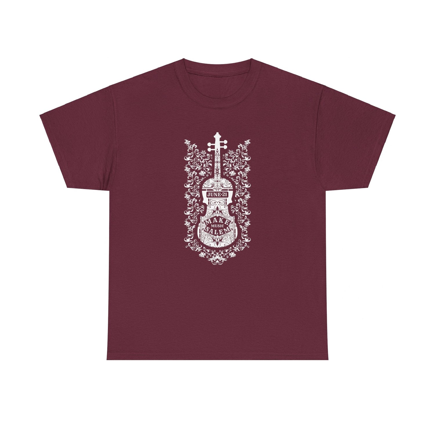 Make Music Day Salem Floral Violin White Logo T-Shirt T-Shirt Printify - RiverCity Rockstar Academy Music Store, Salem Keizer Oregon