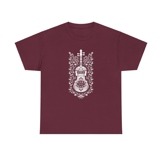 Make Music Day Salem Floral Violin White Logo T-Shirt T-Shirt Printify - RiverCity Rockstar Academy Music Store, Salem Keizer Oregon