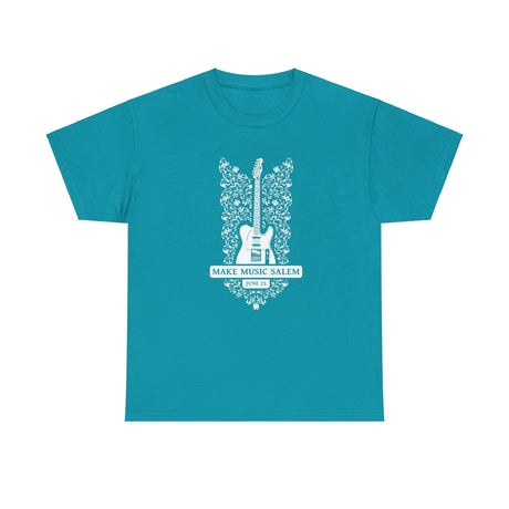 Make Music Day Salem Floral Guitar White Logo T-Shirt T-Shirt Printify - RiverCity Rockstar Academy Music Store, Salem Keizer Oregon