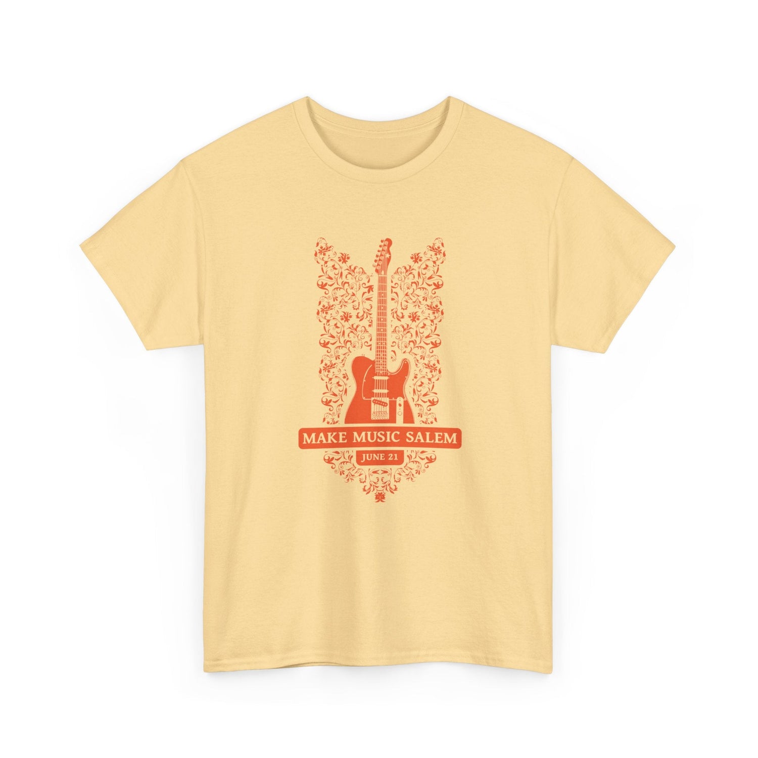 Make Music Salem Floral Guitar T-Shirt T-Shirt Printify - RiverCity Rockstar Academy Music Store, Salem Keizer Oregon