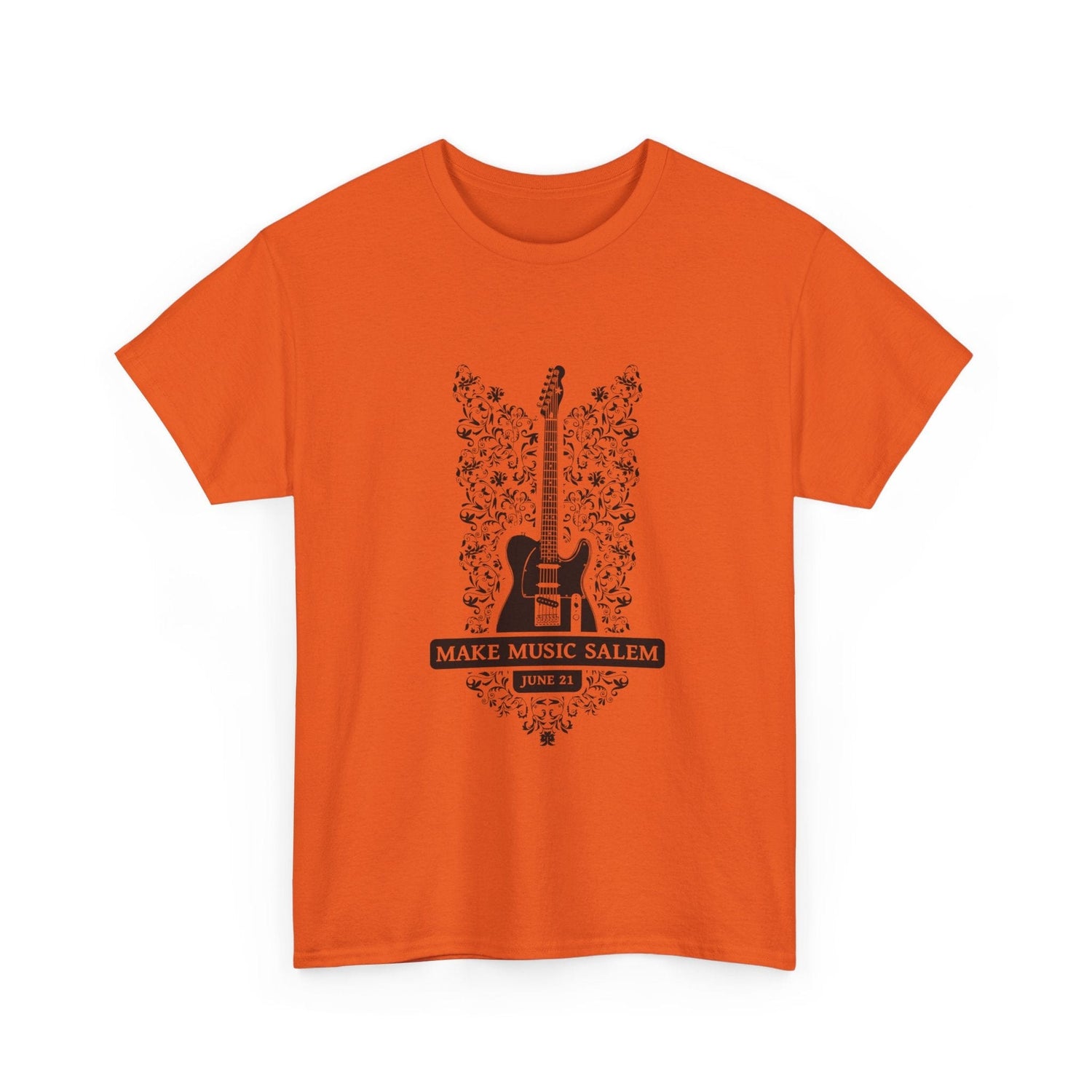 Make Music Day Salem Floral Guitar Black Logo T-Shirt T-Shirt Printify - RiverCity Rockstar Academy Music Store, Salem Keizer Oregon