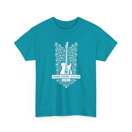Make Music Day Salem Floral Guitar White Logo T-Shirt T-Shirt Printify - RiverCity Rockstar Academy Music Store, Salem Keizer Oregon