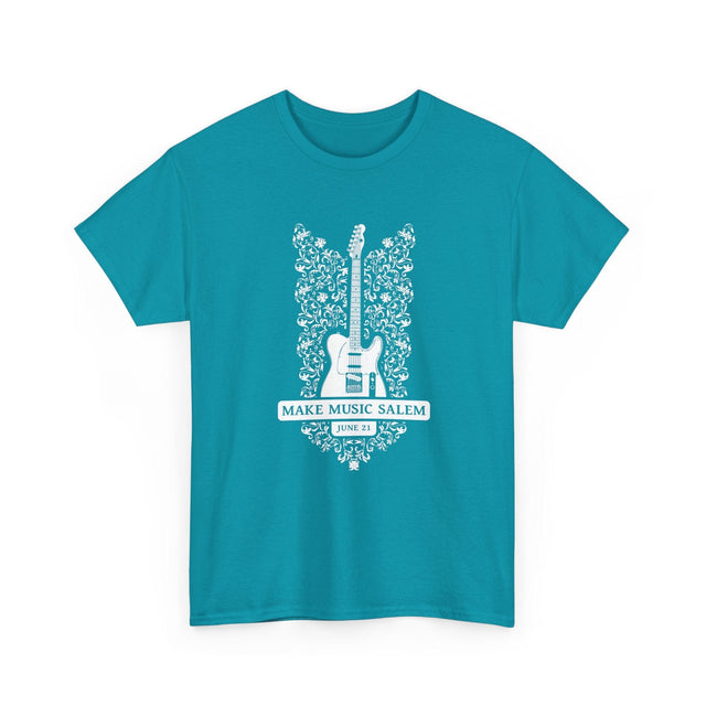 Make Music Day Salem Floral Guitar White Logo T-Shirt T-Shirt Printify - RiverCity Rockstar Academy Music Store, Salem Keizer Oregon