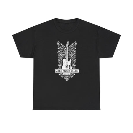Make Music Day Salem Floral Guitar White Logo T-Shirt T-Shirt Printify - RiverCity Rockstar Academy Music Store, Salem Keizer Oregon