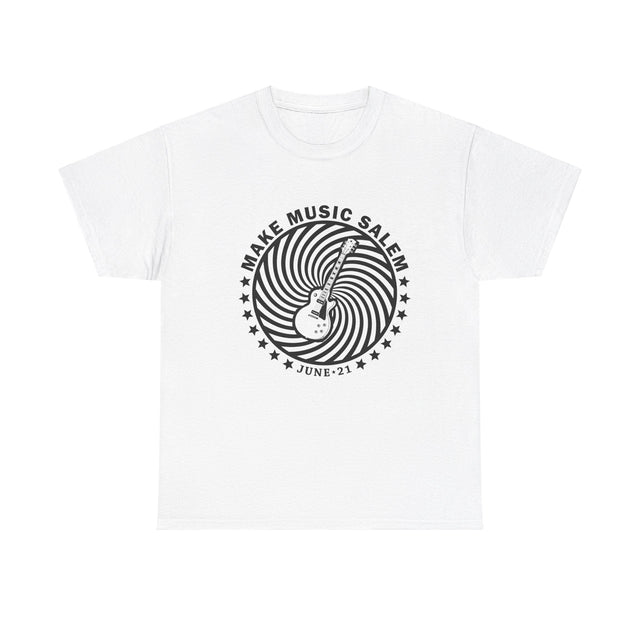 Make Music Salem Spiral Guitar T-Shirt T-Shirt Printify - RiverCity Rockstar Academy Music Store, Salem Keizer Oregon