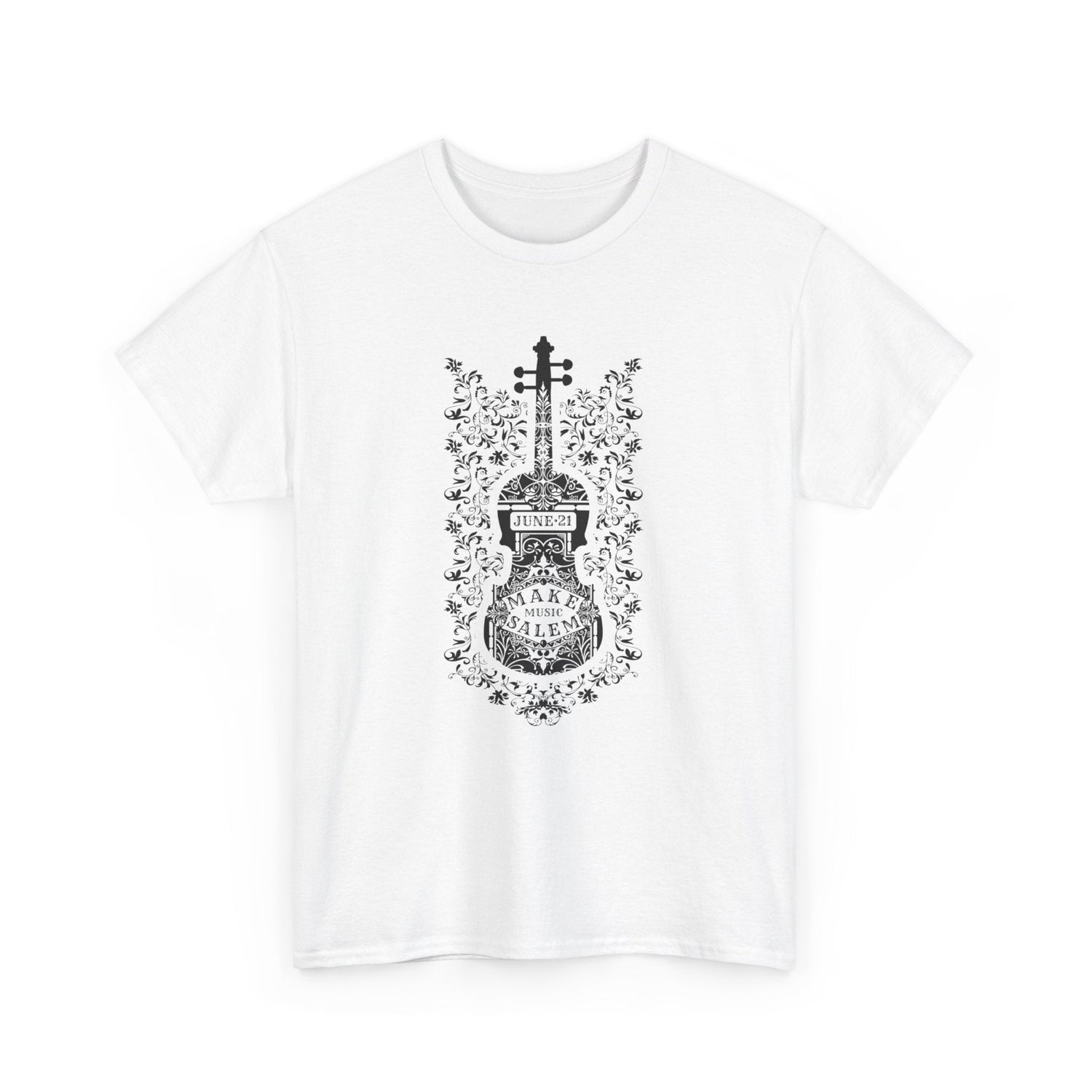 Make Music Day Salem Floral Violin Black Logo T-Shirt T-Shirt Printify - RiverCity Rockstar Academy Music Store, Salem Keizer Oregon