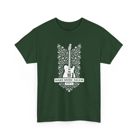 Make Music Day Salem Floral Guitar White Logo T-Shirt T-Shirt Printify - RiverCity Rockstar Academy Music Store, Salem Keizer Oregon