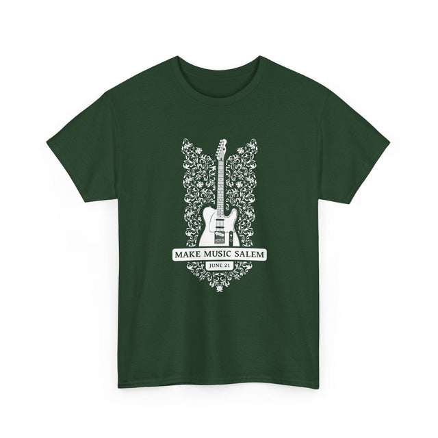 Make Music Day Salem Floral Guitar White Logo T-Shirt T-Shirt Printify - RiverCity Rockstar Academy Music Store, Salem Keizer Oregon