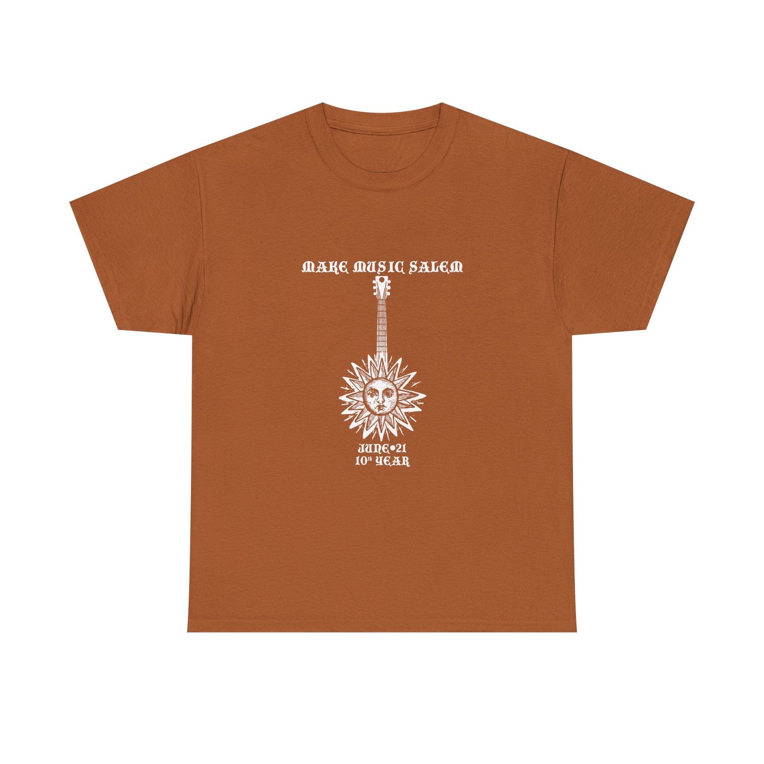 Make Music Day Salem Sun Guitar White Logo T-Shirt T-Shirt Printify - RiverCity Rockstar Academy Music Store, Salem Keizer Oregon
